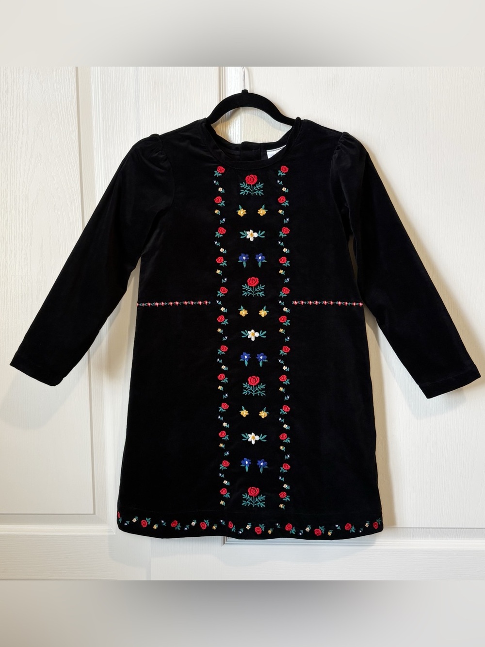 Hanna Andersson Snö Happy Velveteen Dress Black with Multicolor Flowers Girls 10